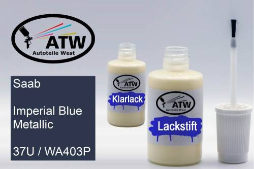 Saab, Imperial Blue Metallic, 37U / WA403P: 20ml Lackstift + 20ml Klarlack - Set, von ATW Autoteile West.